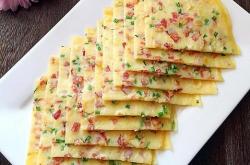 Preparation of Egg Cake with Scallion and Bacon