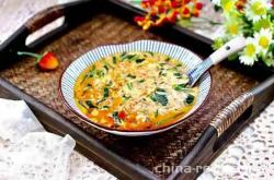 The recipe for shrimp skin, spinach, and egg soup