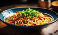 The method of mixing scallion oil with noodles