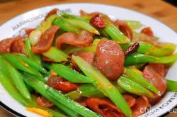 The method of stir frying celery with sausage