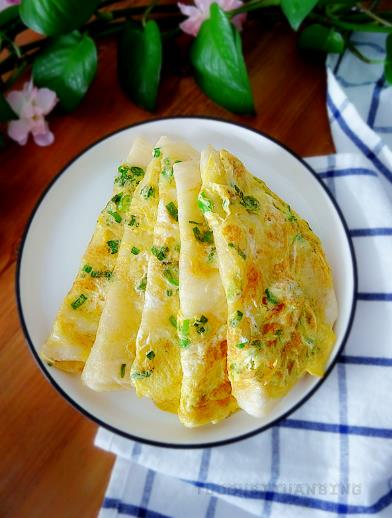 The recipe for Korean egg and scallion pancakes