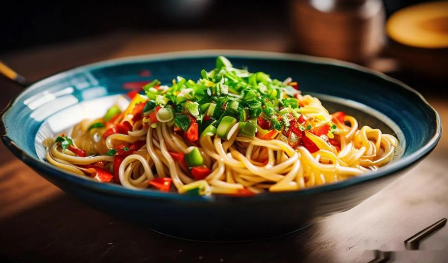 The method of mixing scallion oil with noodles