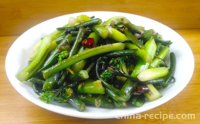 The method of stir frying vegetable moss