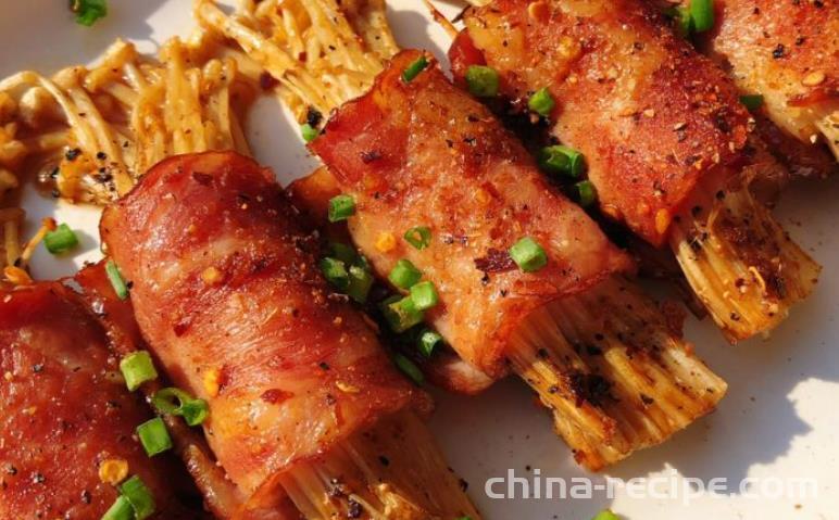 Preparation of Golden Needle Mushroom Bacon Rolls