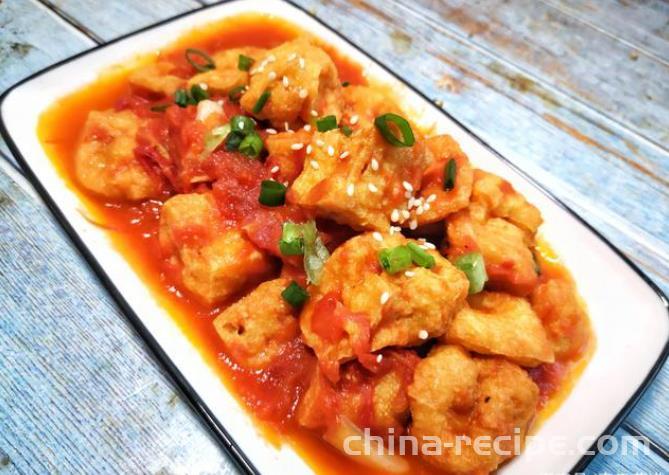 Braised Oily bean curd with Tomato Sauce