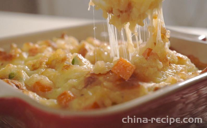 The recipe for baked rice with ham, winter melon, cheese