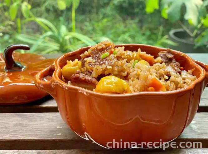 The recipe for pumpkin pork rib rice